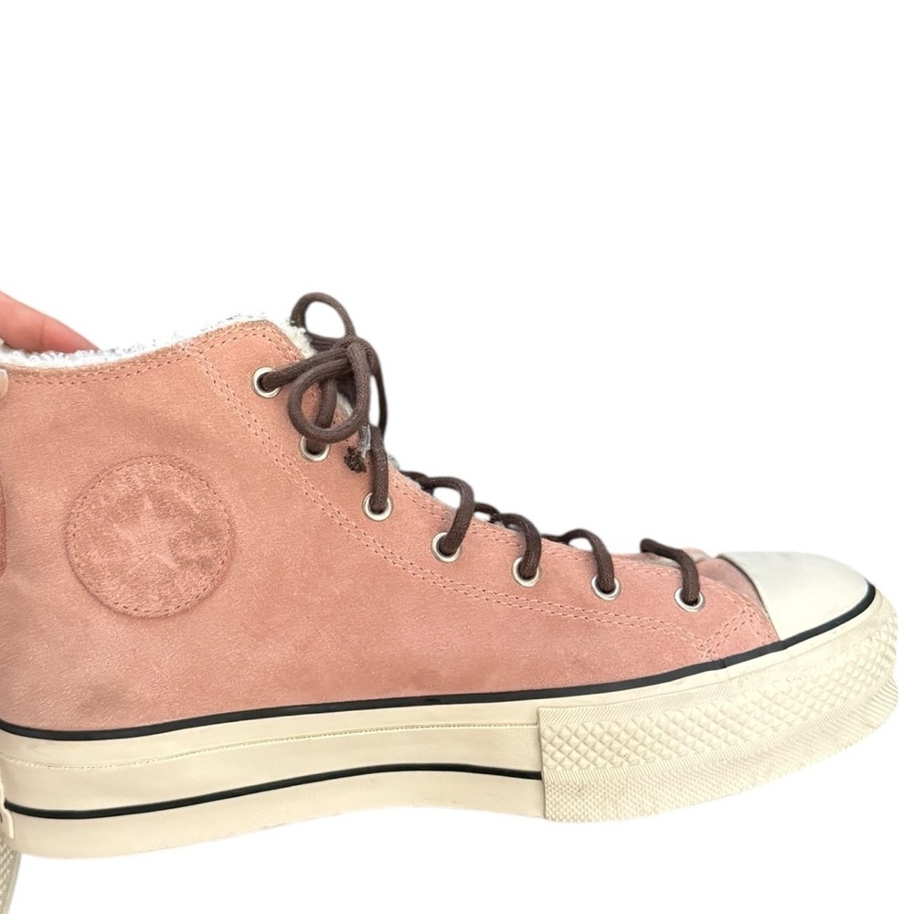 CONVERSE All-Star Platform Suede Leather Sherpa Pink High-Top Sneakers - Picture 12 of 14